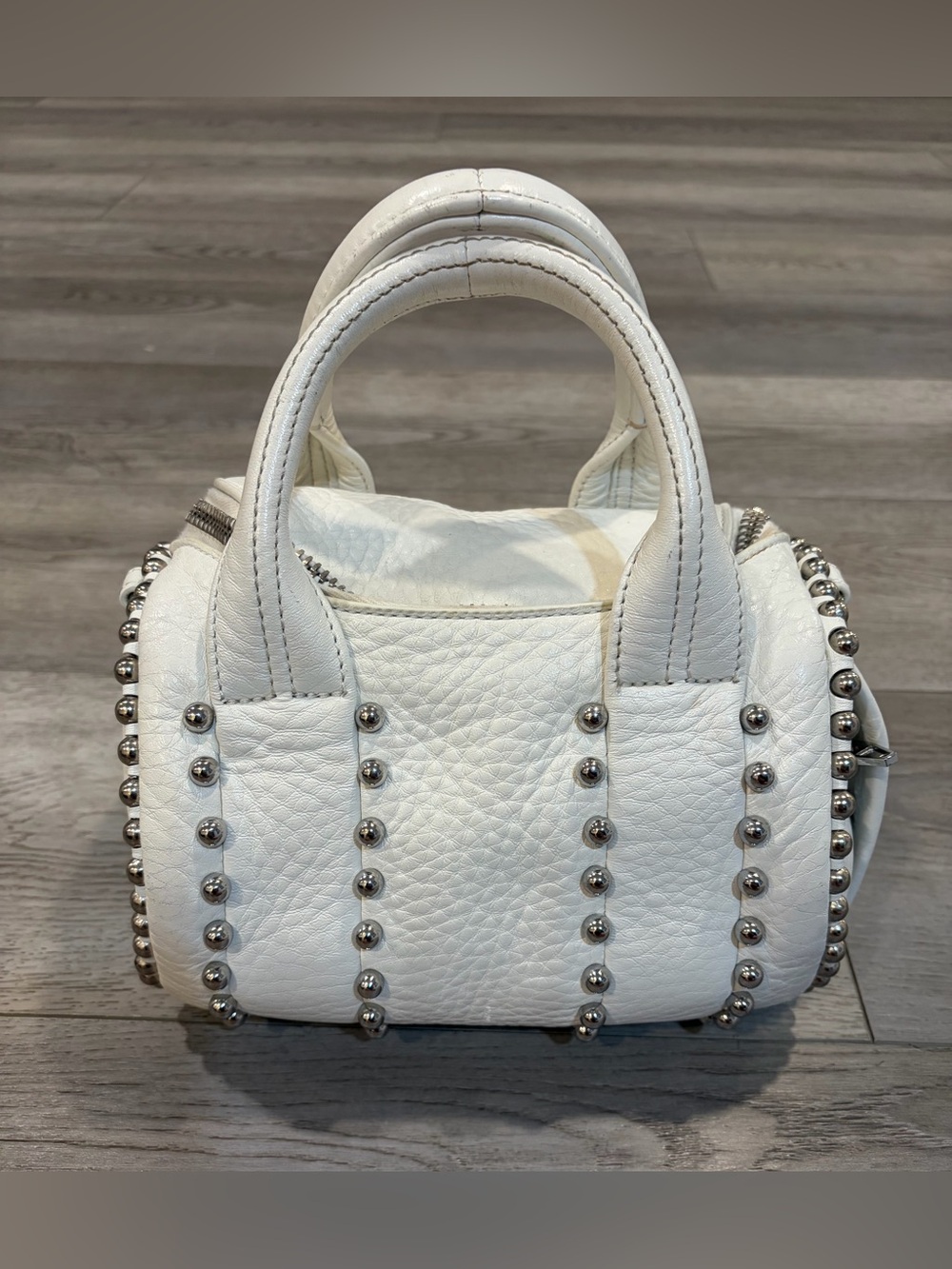 Alexander Wang White Mini Rockie Studded Leather Pebbled Satchel
